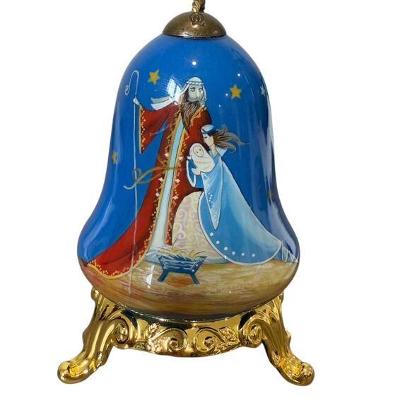 Ne Qwa Art Reverse Handpainted Blown Glass Ornament Jesus Mary Joseph Holy Night - Picture 3 of 16